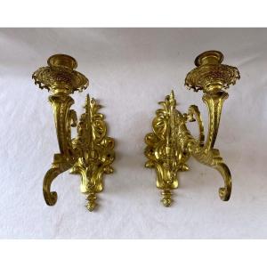 Pair Of Large Gilt Bronze Wall Lights