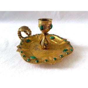 Russia Malchite And Gilt Bronze Hand Candle Holder