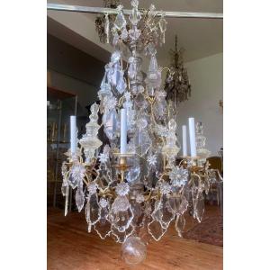 Large Louis XV Period Cage Chandelier In Bronze And Crystal