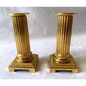 Pair Of Louis XVI Gilt Bronze Financial Candlesticks