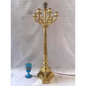 Empire Period Candelabra Lamp In Gilt Bronze 