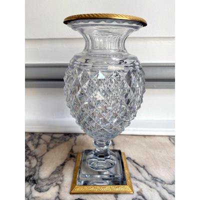 Vase d'époque Empire En Cristal Taillé Et Bronze Doré