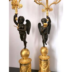 Empire Period Candelabra In Gilt And Patinated Bronze