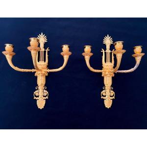 Empire Period Wall Lights In Gilt Bronze