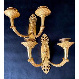 Pair Of Empire Sconces Attributed To Feuchère In Gilt Bronze
