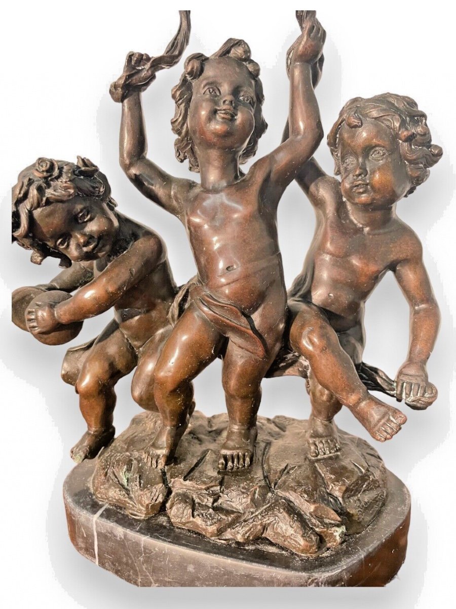 Bronze Of Three Cherubim On Marble Base-photo-2