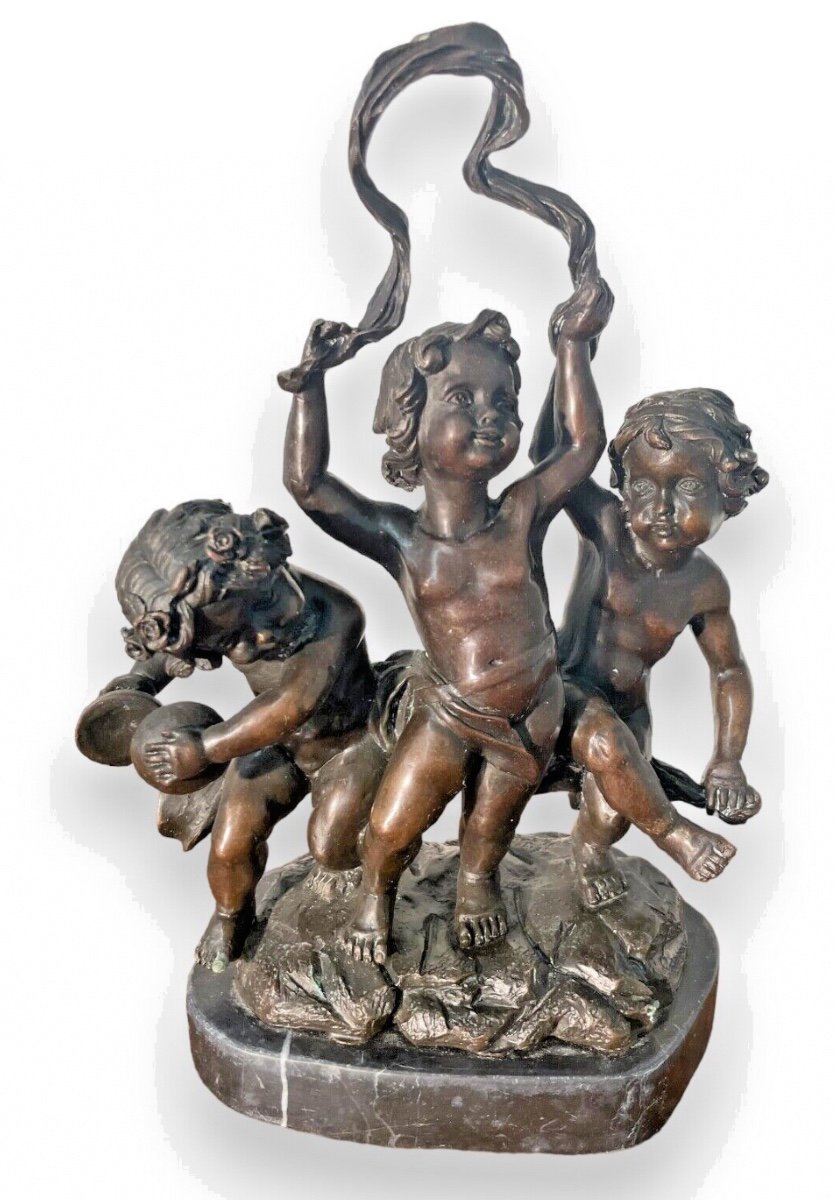 Bronze Of Three Cherubim On Marble Base