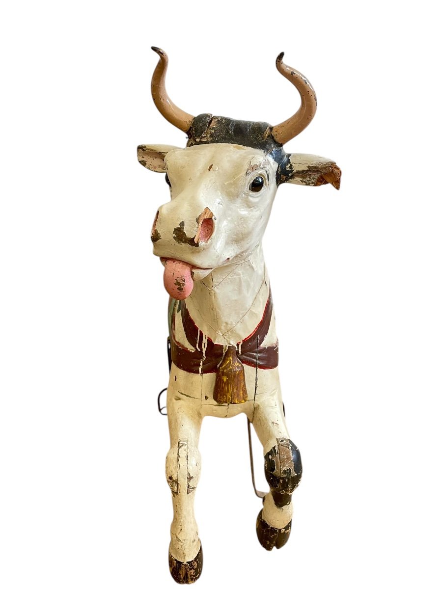 Figure de carrousel - vache, sculptée et peinte.-photo-4