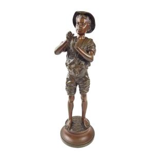 Bronze "the Fisherman" Signed Adolphe Jean Lavergne 1863-1928