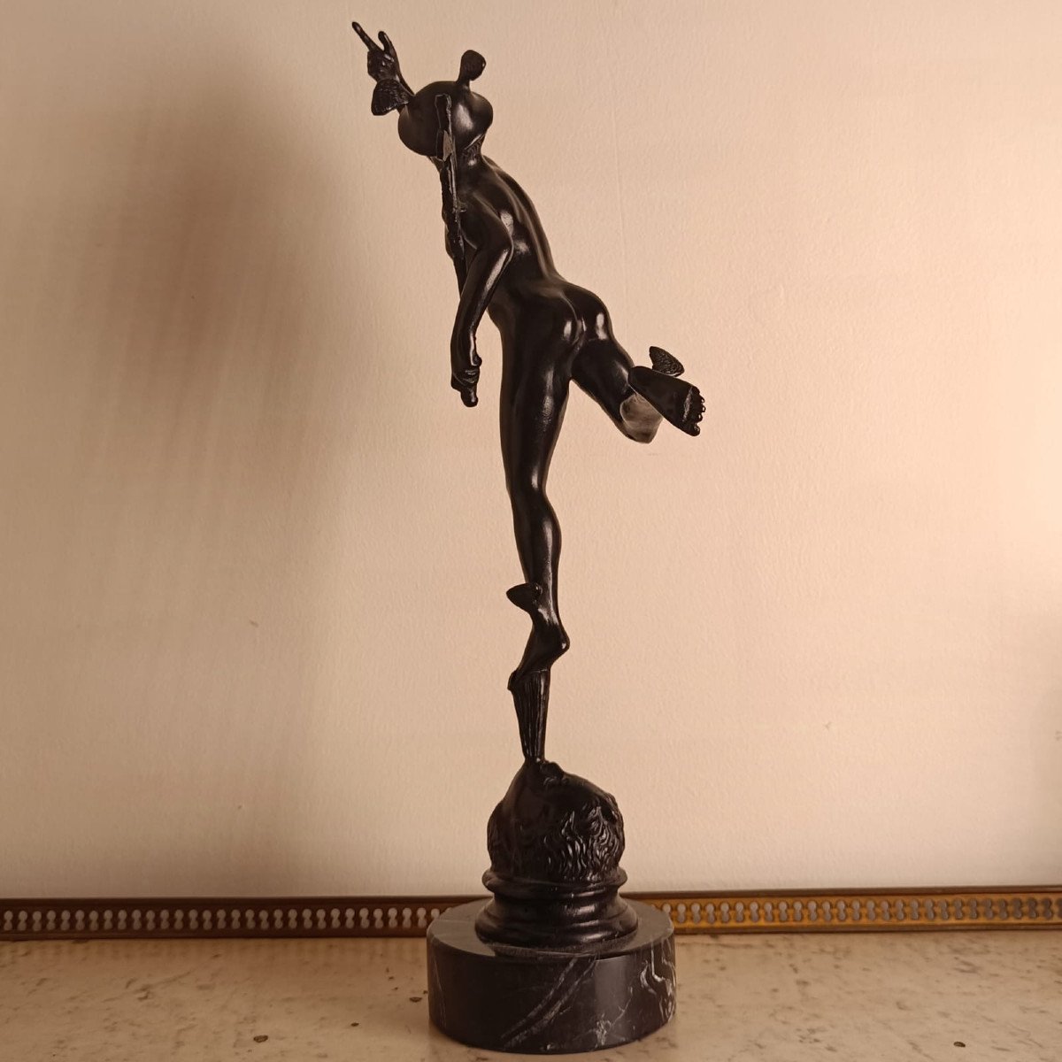 Souvenir Of The Grand Tour, Giambologna, After, Flying Mercury On Marble Base-photo-1