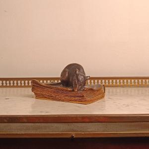 Small Bronze Subject Representing A Mouse Nibbling A Book