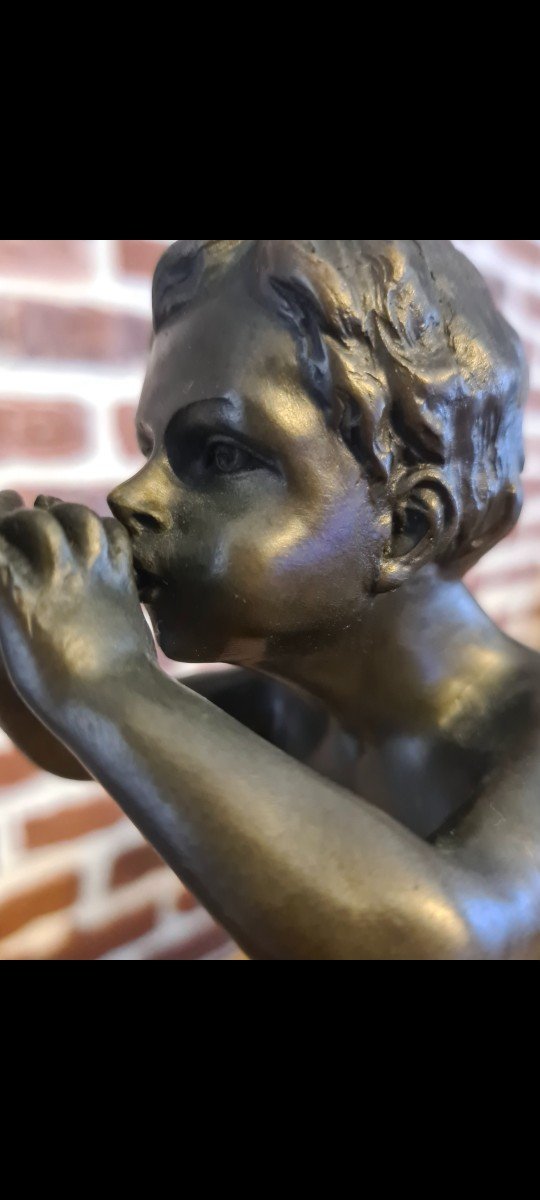 Bronze L. Kley Child With Trumpet -photo-2