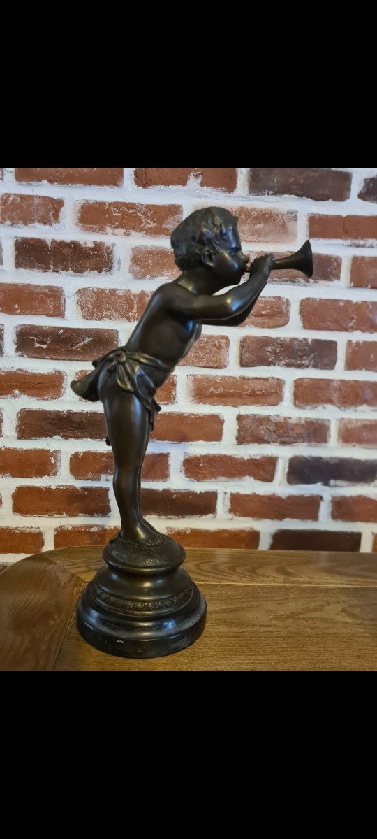 Bronze L. Kley  Enfant A La Trompette -photo-4