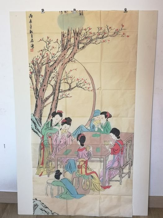 Peinture Sur Soie A Décor De Geisha - Chine Début Du XXème Siècle 