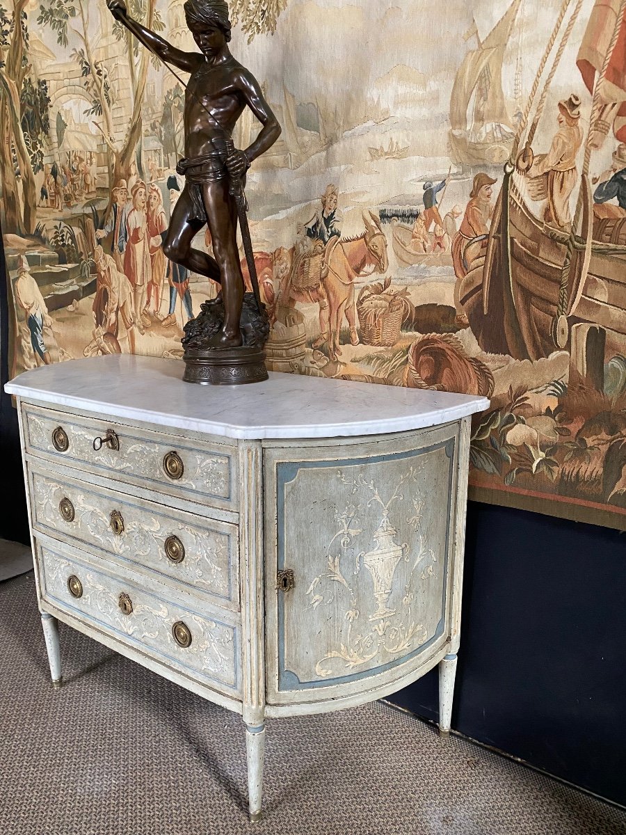 Commode époque Louis XVI demie lune Peinte Et Rechampie -photo-2