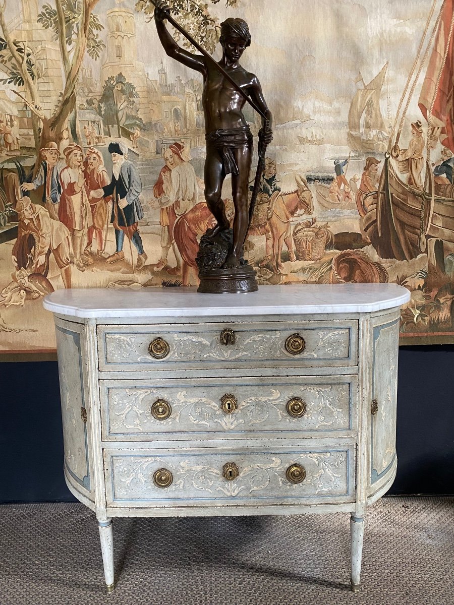 Commode époque Louis XVI demie lune Peinte Et Rechampie -photo-3