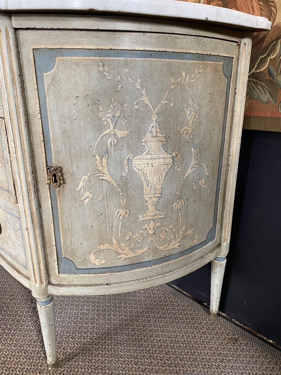 Commode époque Louis XVI demie lune Peinte Et Rechampie -photo-2