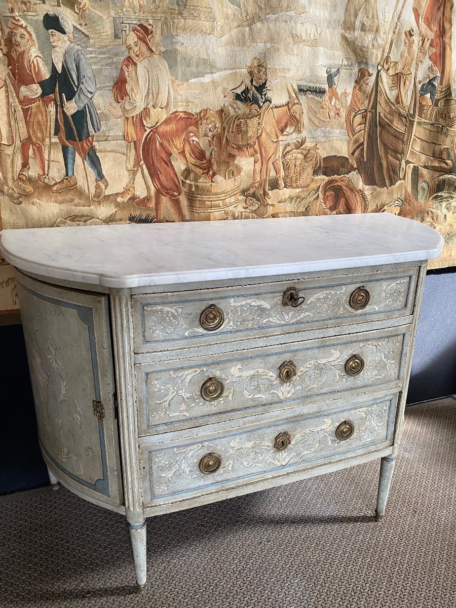 Commode époque Louis XVI demie lune Peinte Et Rechampie -photo-7