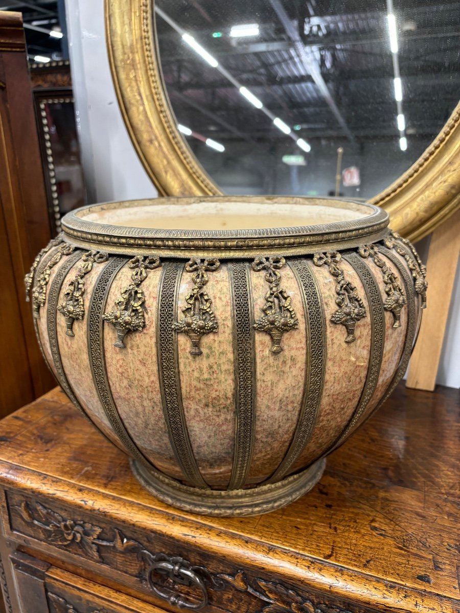 Important Sevres Earthenware Planter Mounted Bronze 