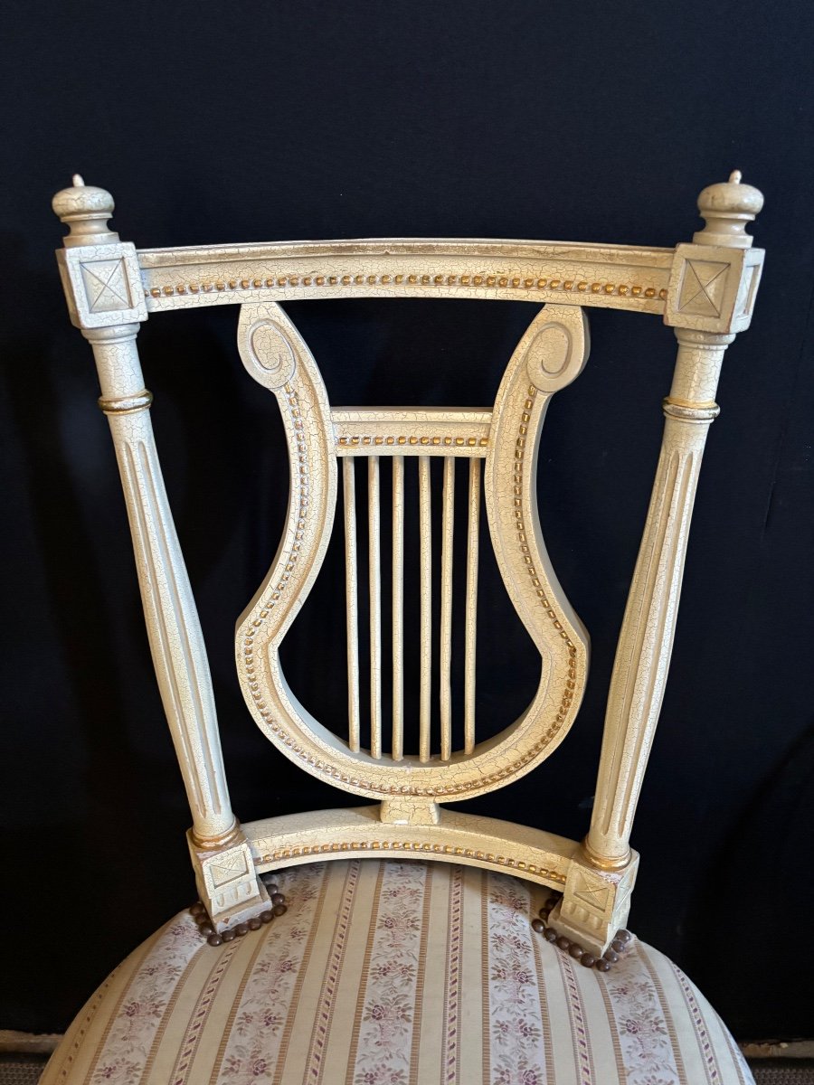 Series Of 4 Louis XVI Style Lyre Chairs-photo-4