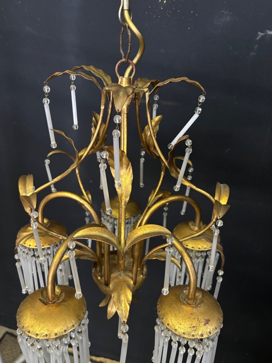 70s Gold Metal Chandelier-photo-3