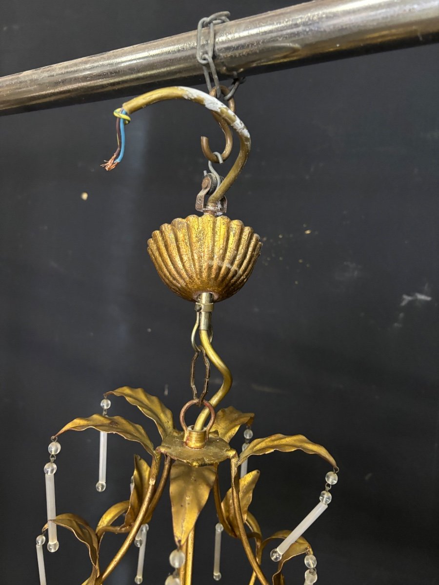 70s Gold Metal Chandelier-photo-4