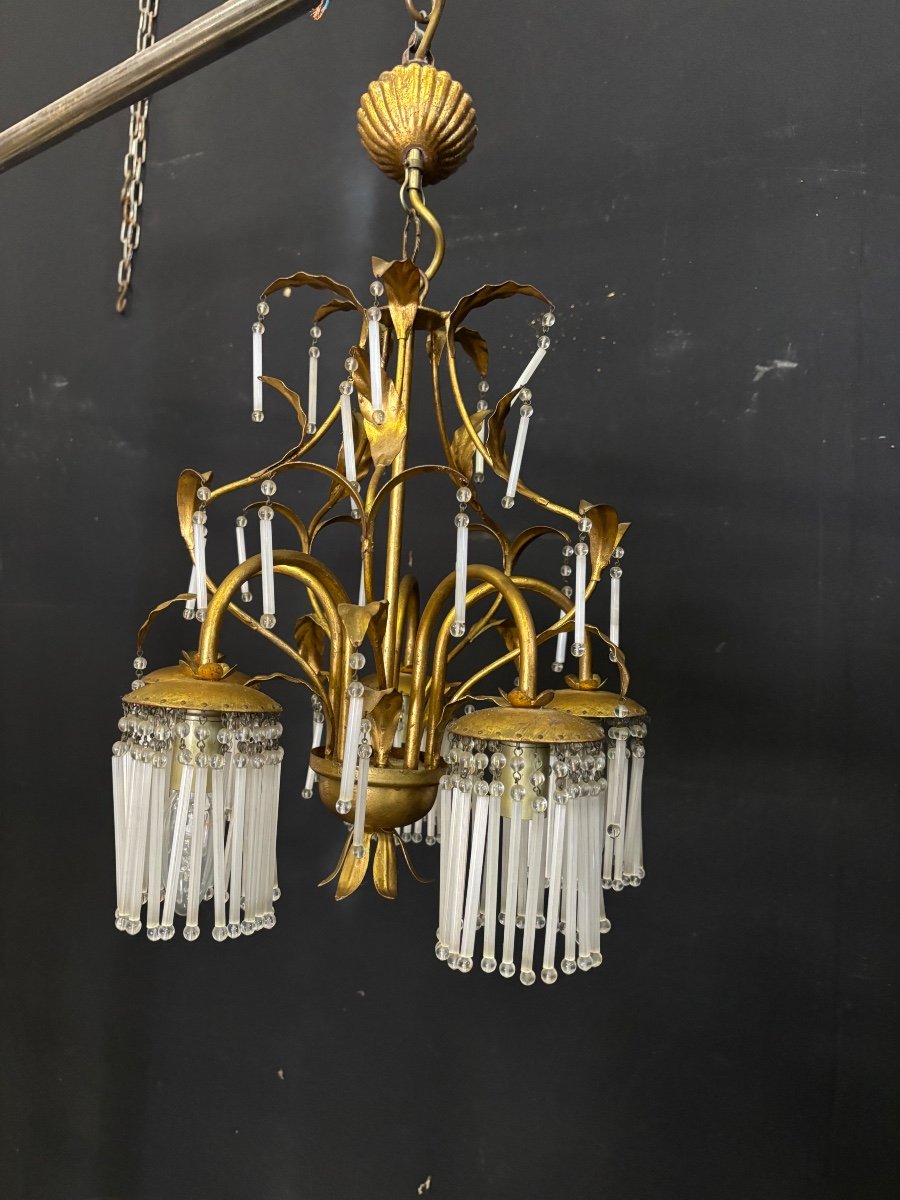 70s Gold Metal Chandelier