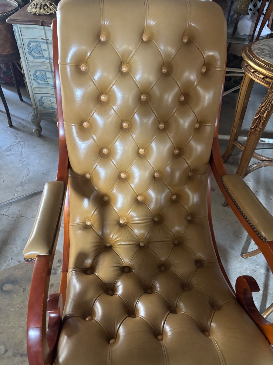 Paire Fauteuils Chesterfield Cuir -photo-3