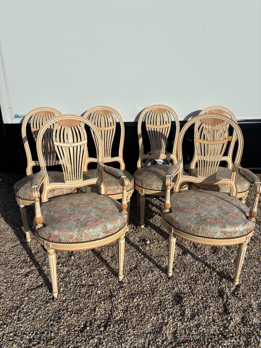 Set Of 4 Louis XVI Style Chairs And 2 Armchairs 