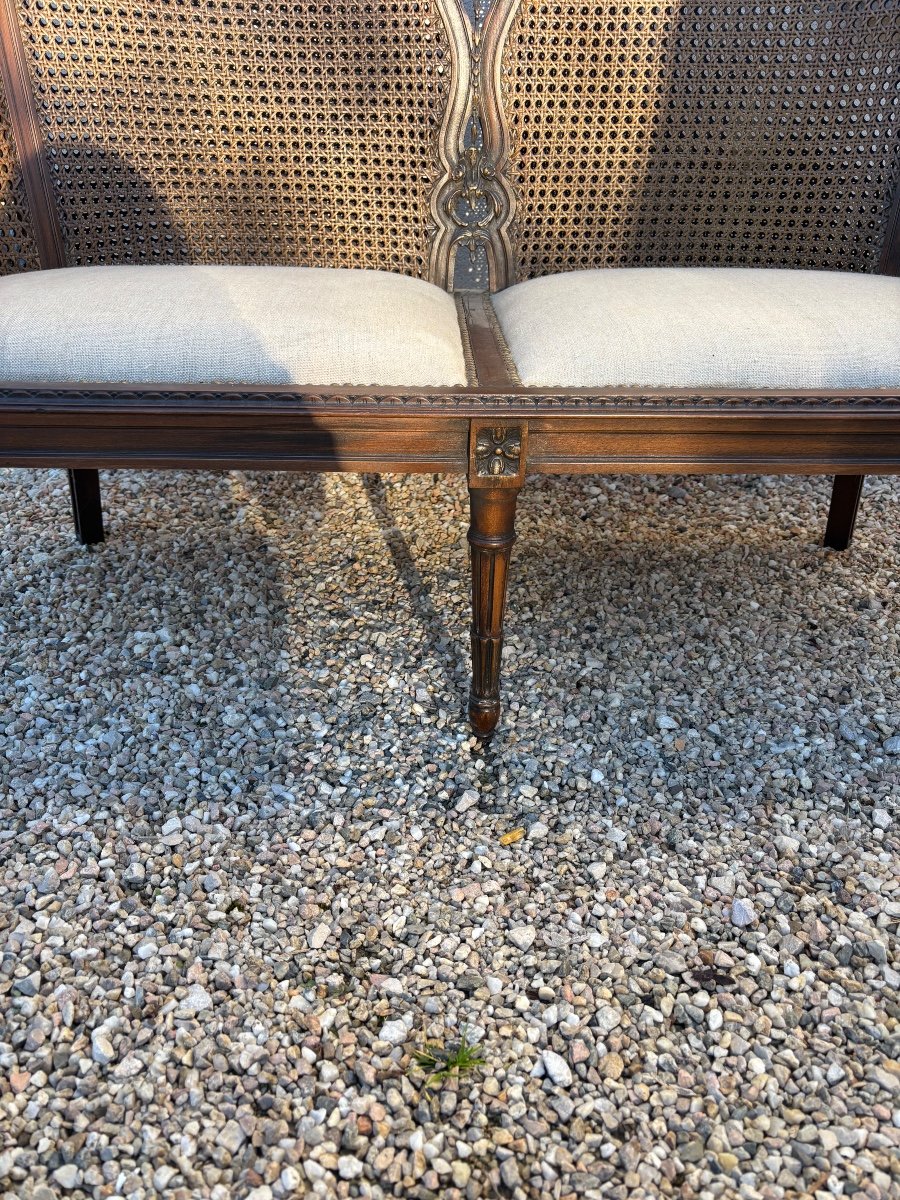 Louis XVI Style Cane Sofa Bench -photo-1