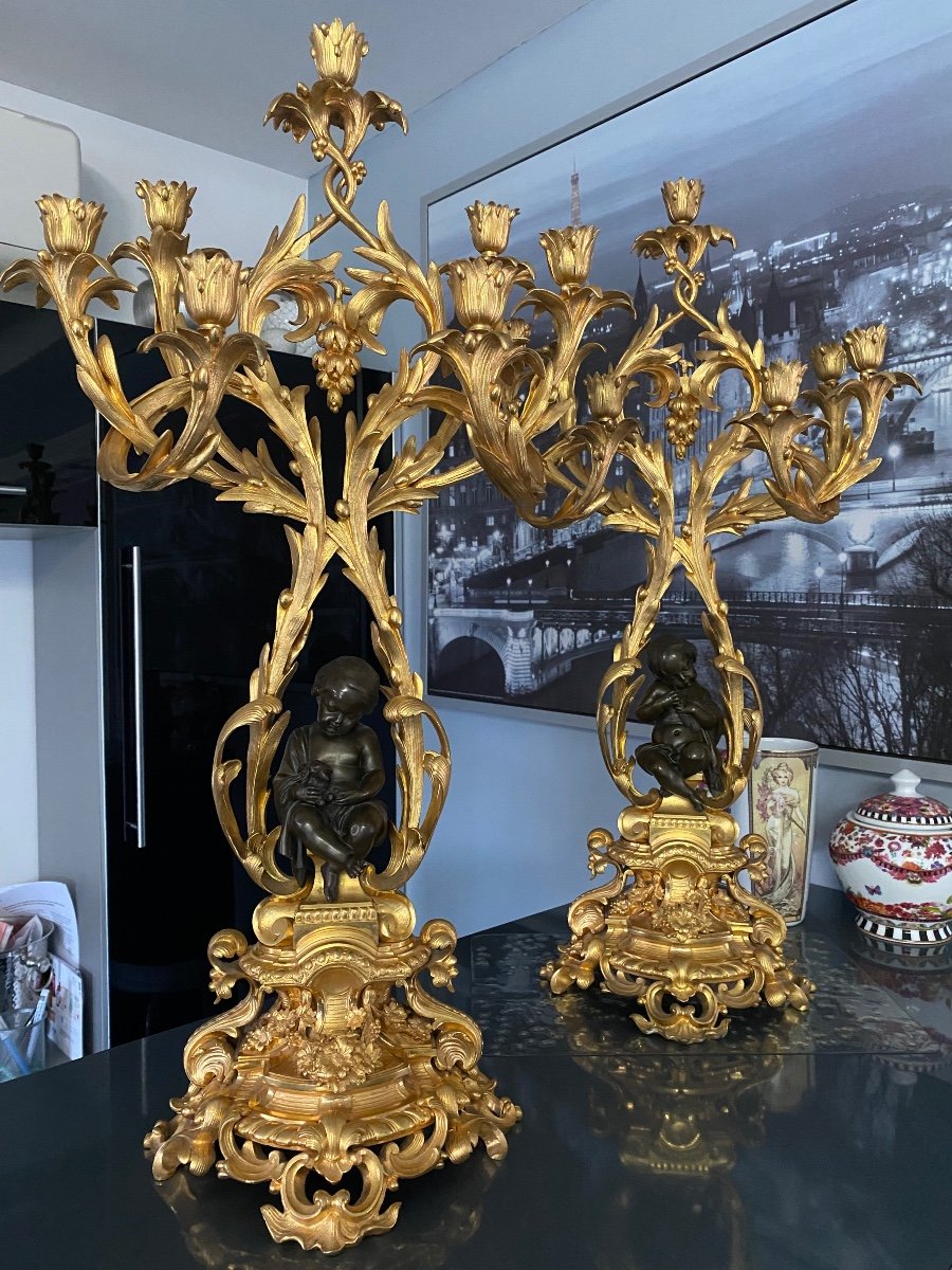 Pair Of Bronze Candlestick Candelabras 