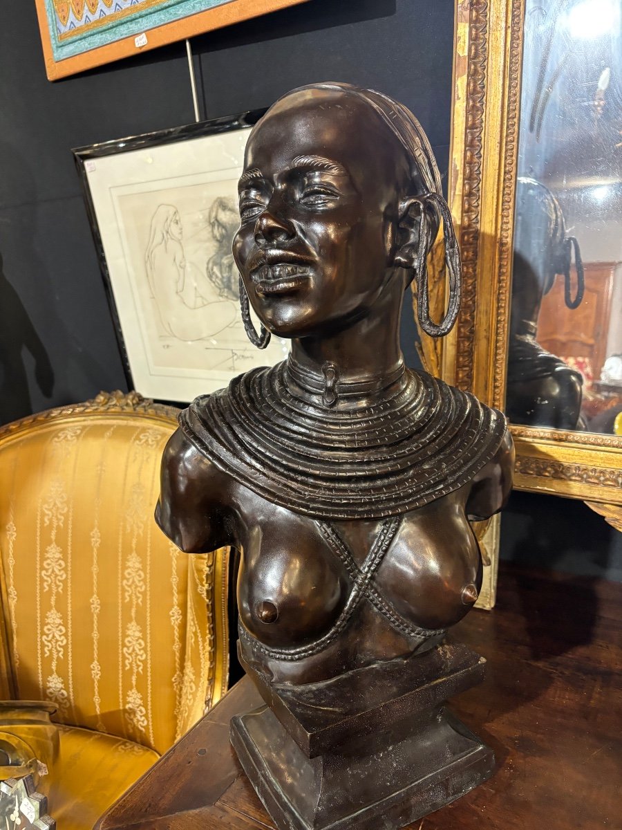 Bronze Buste Femme Africaine 