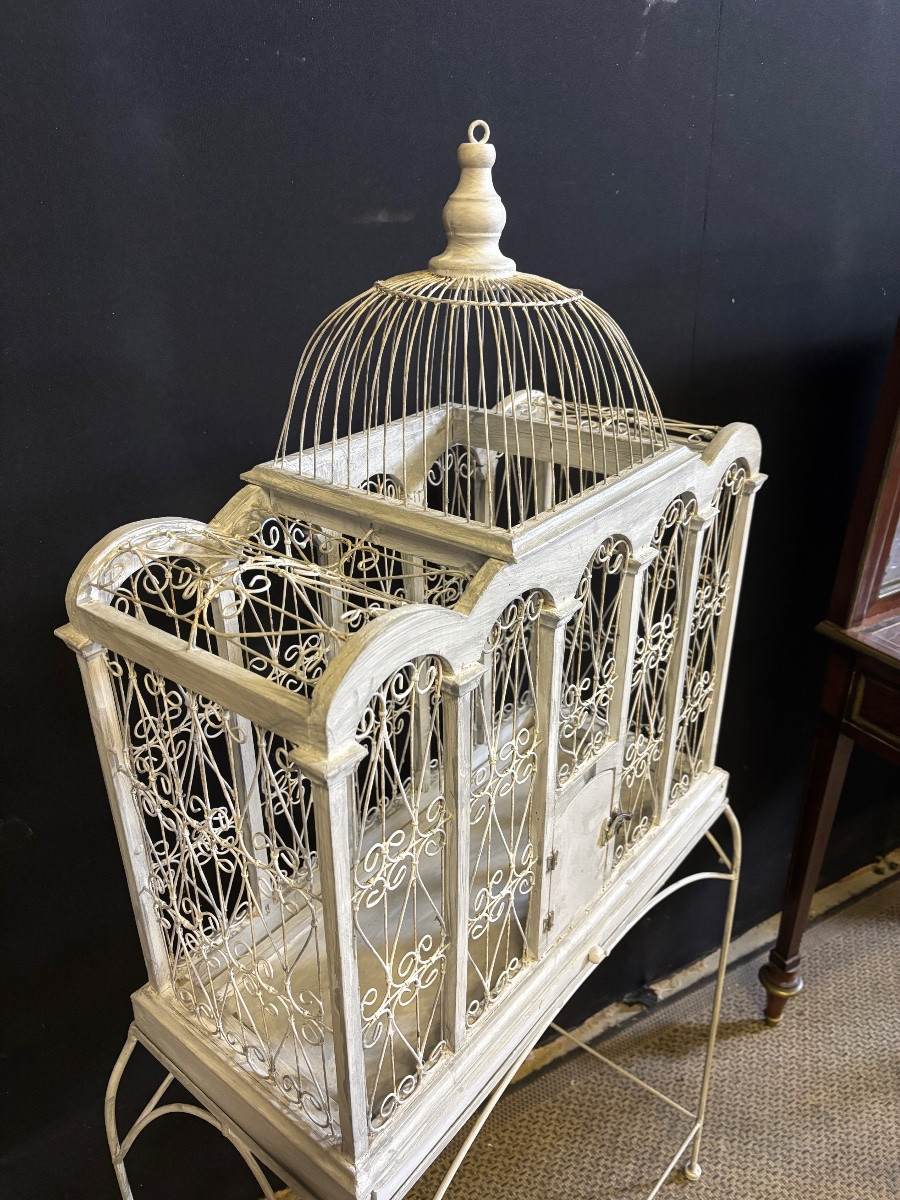 Wrought Iron Bird Cage On Stand -photo-2