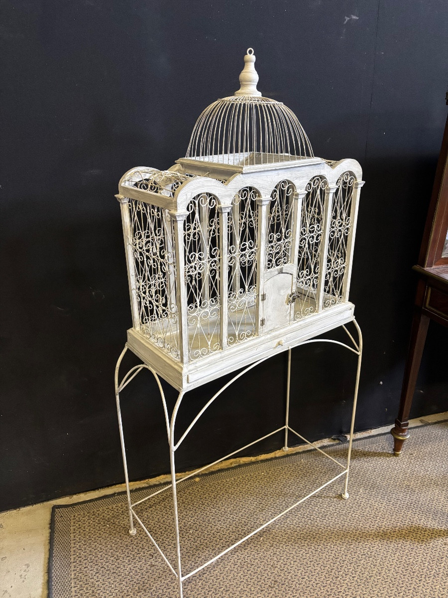 Wrought Iron Bird Cage On Stand 