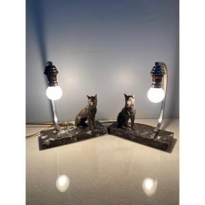 Pair Of Dog Lamps