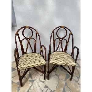Pair Of Rattan Armchairs Signed Pierre Hardy