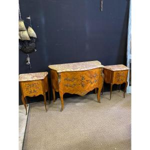 Commode And Pair Of Louis XV Style Bedside Tables