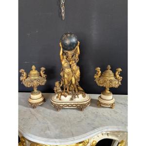 Garniture pendule  Bronze Doré époque Napoléon 3
