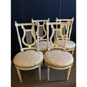 Série De 4 Chaises à Lyres Style Louis XVI