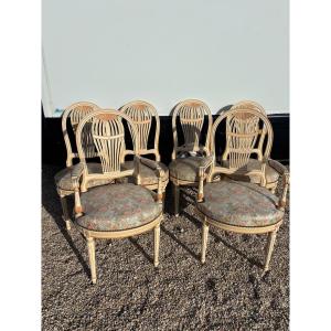 Suite De 4 Chaises Et 2 Fauteuils Style Louis XVI 