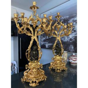 Pair Of Bronze Candlestick Candelabras 