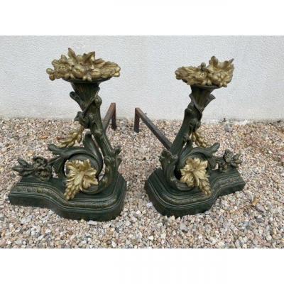 Pair Of Bronze Andirons