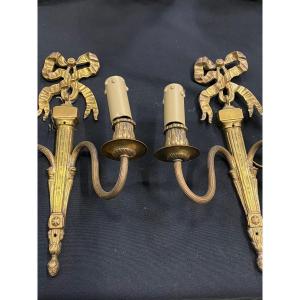 Pair Of Bronze Wall Lights Louis XVI Style