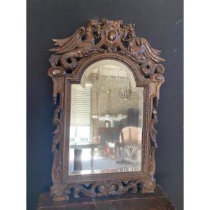 Carved Wood Mirror With Winged Dragons
