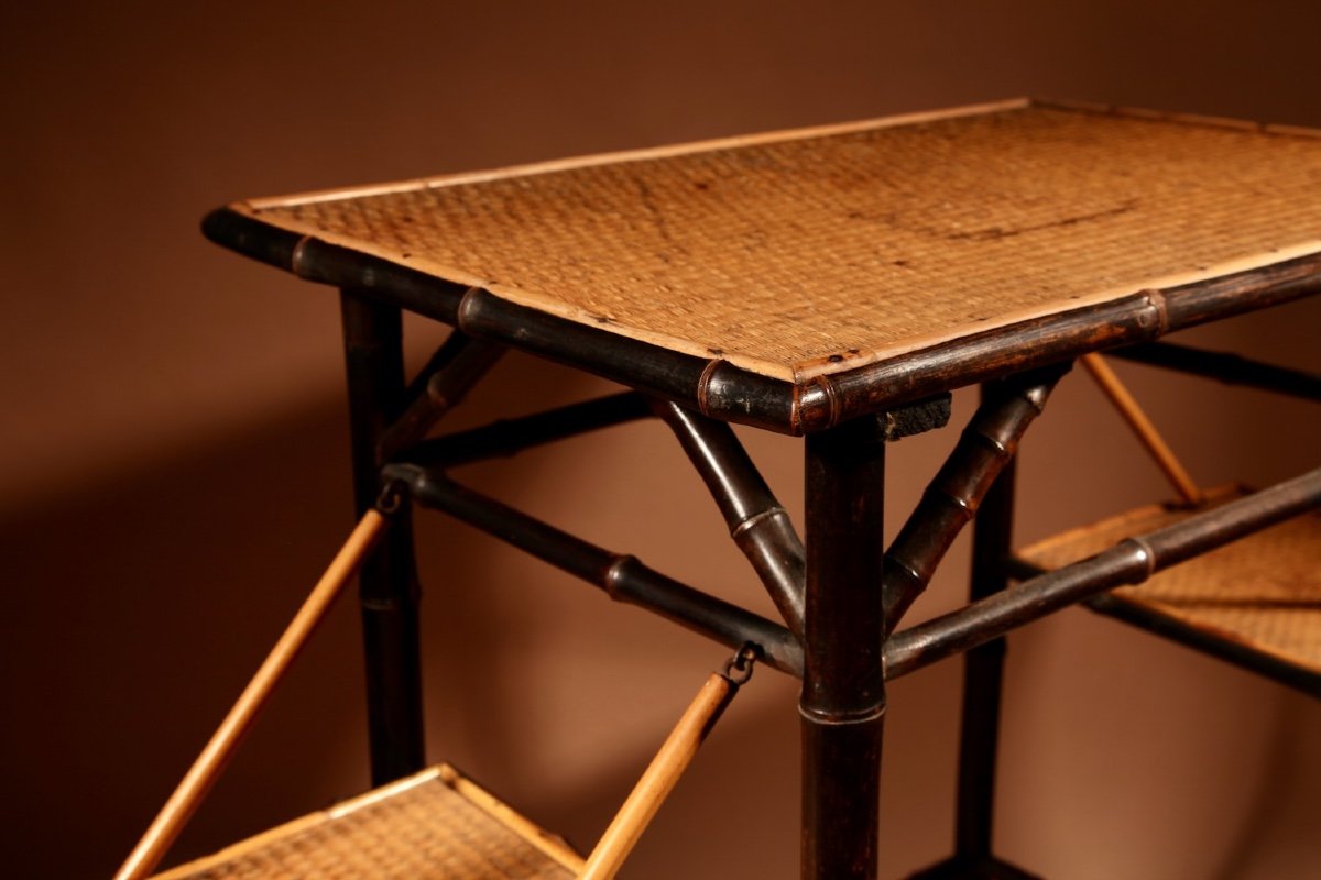 Anglo Indian, In The Aesthetic Movement Style Ebonised Bamboo And Woven Reed Coffee/tea Table.-photo-3