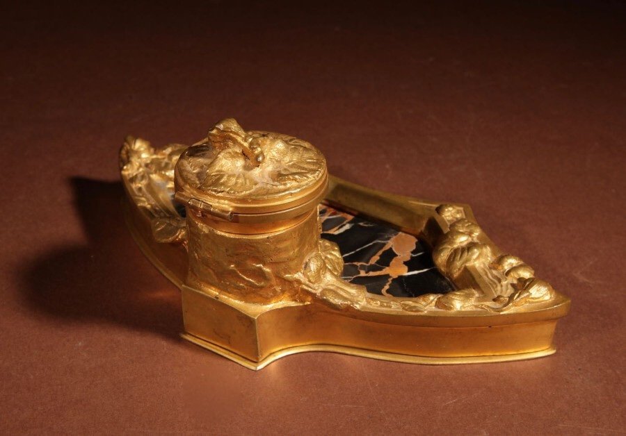 Albert Marionnet Gilded Bronze Art Nouveau And Marble Inkwell.-photo-1