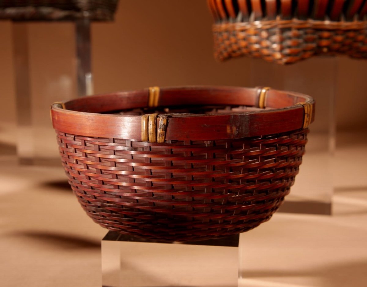 Oriental Woven Bamboo Collection Of Different Baskets. -photo-3