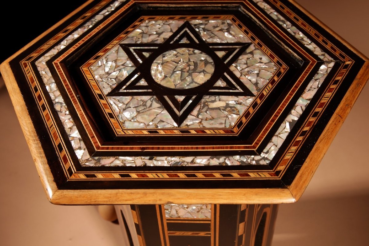 Original Antique Moorish Inlaid Table From The Middle East Ottoman Empire Circa 1900-photo-2