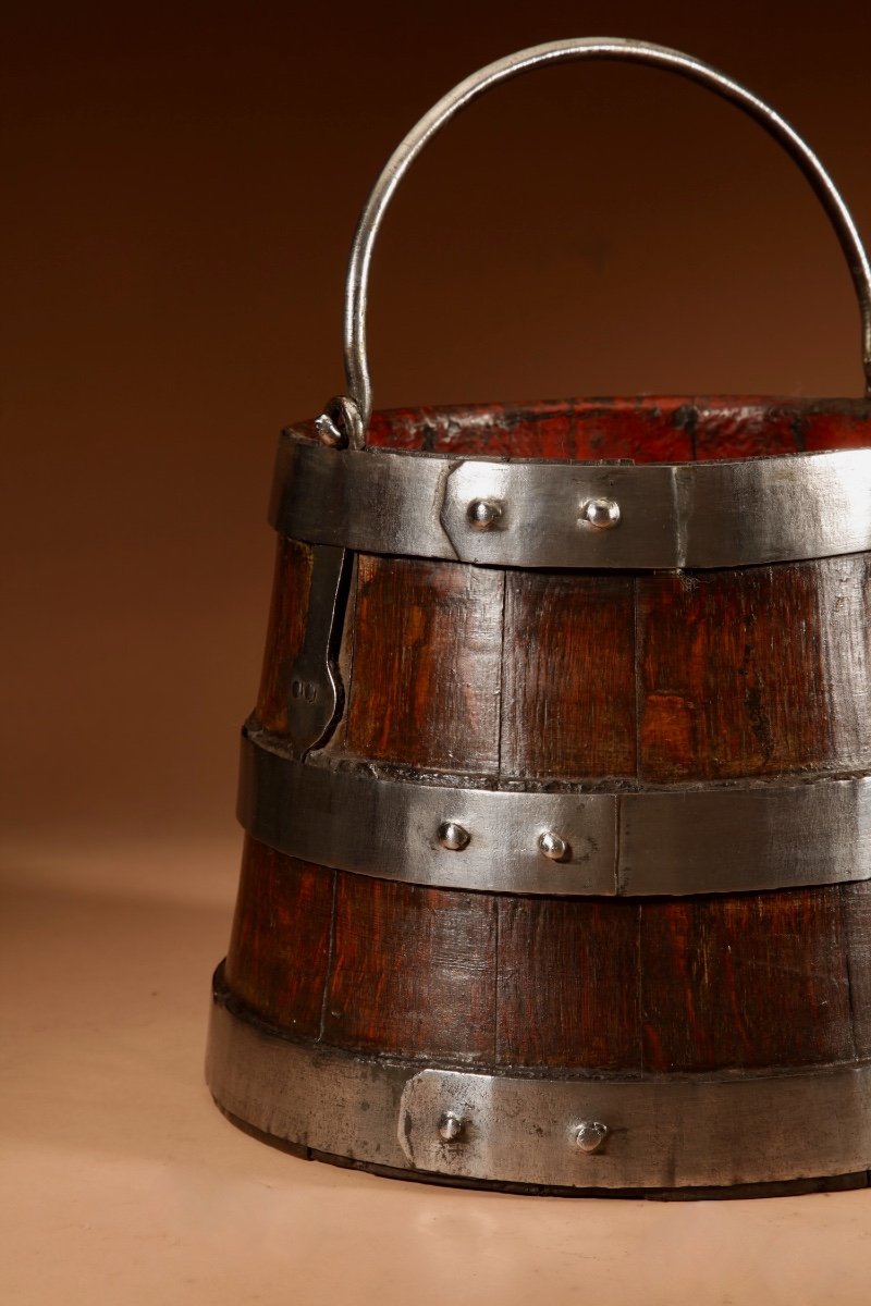 An Oak And Wrought Iron Bound Coopered Ships Bucket.-photo-3