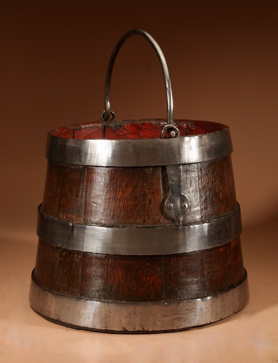 An Oak And Wrought Iron Bound Coopered Ships Bucket.-photo-4